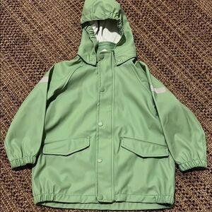 Green Hooded Raincoat with Water-Resistant Finish